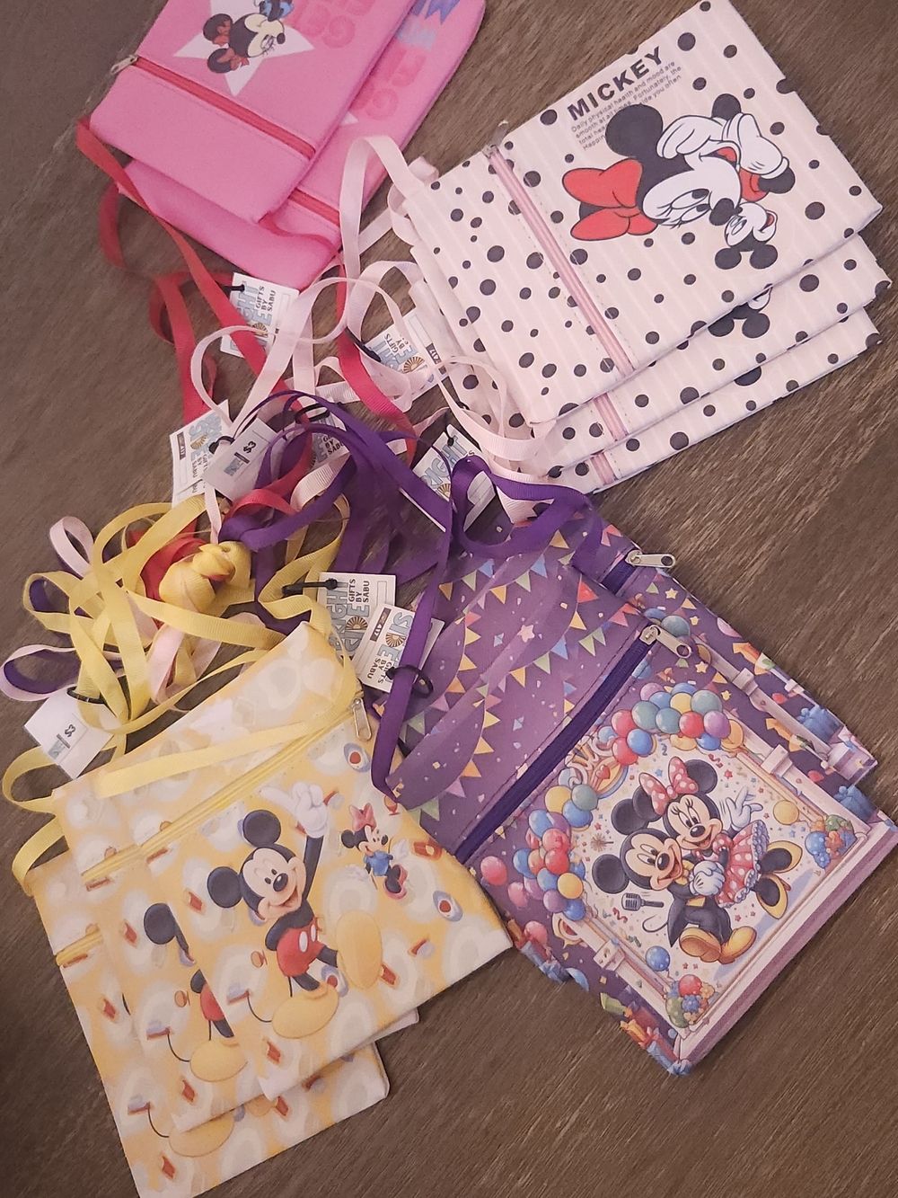 Set Of 11 Minnie & Mickey Crossbody Pouches - Pink, Yellow, Purple